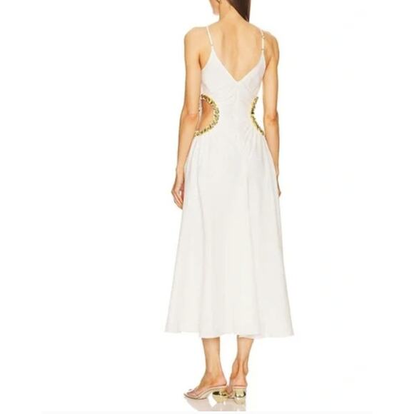 Cult Gaia Off White & Gold Maxi Halter Dress Embellished Side Cutouts Size 10 - Picture 2 of 14
